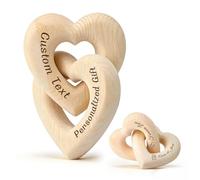 Personalized Interlocking Wooden Hearts, Customizable Infinity Heart Sculpture, Custom Wood Love Knot Decor Engraved Names Date Icon, Handmade Table Decors Gift for Wedding, Mother’s Day (HEART 1)