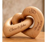 Personalized Interlocking Wooden Hearts with Names, Custom Infinity Sculpture Couple Gift, 5th Wood Anniversary for Him Her, Romantic Wedding Valentine’s Day Gift- Handcrafted Home Decor