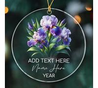 Personalized Iris Christmas Ornament 2025, Blooming Iris Flowers Ornament Gifts for Birthday, Customized Text Date Name Flower Lover Ornaments, Iris Flowers Ornaments for Her Wife Friends Women Mommy