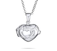 Personalized Irish Religious Puff Heart BFF Celtic Holding Hands Claddagh Locket Women Teens Necklace Photo Holder Keep Sake Pictures Frame.925 Sterling Silver Customizable