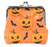 Personalized Jack Lantern Pumpkins Bats Orange Women Cute Coin Purse Leather Kiss Lock Change Holder Card Pouch