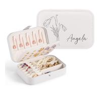 Personalized Jewelry Box Gifts for Women Custom Travel Jewelry Case with Name and Birth Flower, Personalized Jewelry Organizer Bridesmaid Proposal Gifts, Customized Birthday Gifts (White)