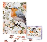 Personalized Jigsaw Puzzles for Adults 500 Pieces Custom Puzzle from Photos Floral Print Watercolor Robin Bird Puzzles Picture Jigsaw Puzzle Gifts for Holiday Birthday Wedding Anniversay Christmas