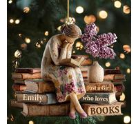 Personalized Just a Girl Who Loves Books 2D Ornament, Personalized Acrylic Reading Gift for Book Lovers, Cozy Library Christmas Decoration, Unique Bookish Keepsake Style 1
