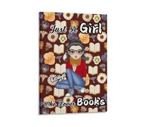 Personalized Just A Girl Who Loves Books Canvas Painting Prints Custom Bookworm Poster with Name Portrait Reading Books Wall Art Library Canvas Poster Book Lovers Gifts for Christmas Birthday,15