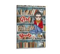 Personalized Just A Girl Who Loves Books Canvas Painting Prints Custom Bookworm Poster with Name Portrait Reading Books Wall Art Library Canvas Poster Book Lovers Gifts for Christmas Birthday,04