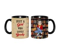 Personalized Just a Girl Who Loves Books Coffee Mug, Custom Name Reading Books Lover Mug Gifts for Women Reader, Reading Book Cup, Christmas Librarian, Bookworm, Bookish,Teacher Gift