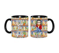 Personalized Just a Girl Who Loves Books Coffee Mug, Custom Name Reading Books Lover Mug Gifts for Women Reader, Reading Book Cup, Christmas Librarian, Bookworm, Bookish,Teacher Gift