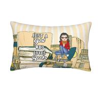 Personalized Just A Girl Who Loves Books Pillow Covers Custom Name & Portrait Pillowcase Home Decor Gifts for Book Lover Women Librarians Teacher Readers Birthday Christmas