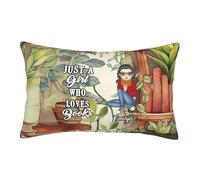 Personalized Just A Girl Who Loves Books Pillow Covers Custom Name & Portrait Pillowcase Home Decor Gifts for Book Lover Women Librarians Teacher Readers Birthday Christmas