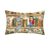 Personalized Just A Girl Who Loves Books Pillow Covers Custom Name & Portrait Pillowcase Home Decor Gifts for Book Lover Women Librarians Teacher Readers Birthday Christmas