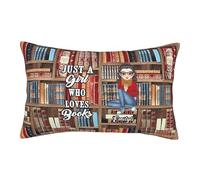 Personalized Just A Girl Who Loves Books Pillow Covers Custom Name & Portrait Pillowcase Home Decor Gifts for Book Lover Women Librarians Teacher Readers Birthday Christmas