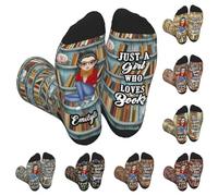 Personalized Just a Girl Who Loves Books Socks Custom Name Reading Crew Socks Gifts for Book Lovers Readers Women Librarians