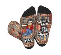Personalized Just a Girl Who Loves Books Socks Custom Name Reading Crew Socks Gifts for Book Lovers Readers Women Librarians