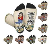 Personalized Just a Girl Who Loves Books Socks Custom Name Reading Crew Socks Gifts for Book Lovers Readers Women Librarians