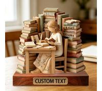 Personalized Just A Girl Who Loves Books Wooden Sign Plaque Ornaments, Custom Name Woman Reading Book Lover Desktop Ornaments Figurine Plaque, Christmas Birthday Gifts for Readers Bookish