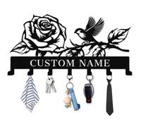 Personalized Key Holder for Wall,Custom Metal Flower and Bird Key Rack Hooks with Name,Key Hanger Organizer for Entryway, Front Door, Hallway, Bathroom Style-1