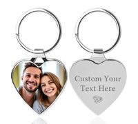 Personalized Keyring with Picture Custom Engraving Text Photo Keyrings Anniversary Memorial Keychain Gifts for Him Men Boyfriend Dad (Heart)