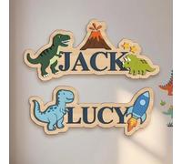 Personalized Kids Name Sign Wooden Sign for Boys Personalized 2D-Printed Dinosaur for Children's Room Custom Name Wall Decor Door Hanging Gift, Funny Gifts for Kids