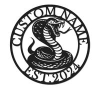 Personalized King Cobra Snake Metal Wall Art, Custom Reptile Lover Name Sign, Venomous Snake Decor for Man Cave, Reptile Room & Home Office (Style-2)
