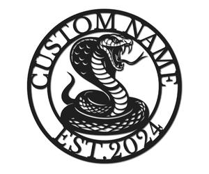 Personalized King Cobra Snake Metal Wall Art, Custom Reptile Lover Name Sign, Venomous Snake Decor for Man Cave, Reptile Room & Home Office (Style-2)