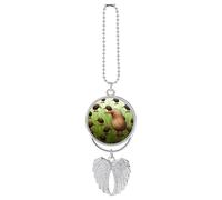 Personalized Kiwi Bird Cute Car Rearview Mirror Ornament Double Side Custom Photo Picture Car Hanging Pendant Accessories Alloy Angel Wings Vehicle Decoration Silver