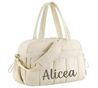 Personalized Knitted Name Duffel Bag for Women, Multi-Compartment Waterproof Nylon Weekend Overnight Travel Luggage with Name and Shoulder Strap, 40x21x28CM, Ultra Lightweight
