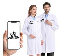 Personalized Lab Coat with Logo Name Custom Laboratory Coat Jacket Men Women White Long Chemistry Coats for Doctor Halloween