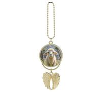 Personalized Lamb Car Rearview Mirror Ornament Double Side Custom Photo Picture Car Hanging Pendant Accessories Alloy Angel Wings Vehicle Decoration Golden