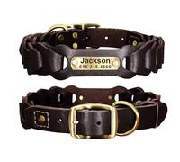 Personalized Large Breed Leather Dog Collar Custom Engraved Metal Buckle ID Tag Dog Collar Necklace Anti-lost Dog Collar For German Shepherd Labrador French Bulldog,Brown,L