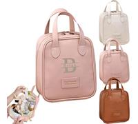 Personalized Large Makeup Bag Add Your Name, Waterproof PU Leather Make Up Bags with Handle and Compartments, Women & Girls Cosmetic Bag for Traveling Business Holiday Camping (Pink)