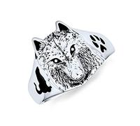 Personalized Large Statement Hunter Animal Paw Print Norse Viking Warrior Signet Fierce Wolf Ring For Men Oxidized .925 Sterling Silver