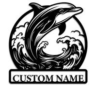 Personalized Leaping Dolphin Metal Sign - Custom Ocean Wall Art with Jumping Dolphins, Sun & Waves - Coastal Home, Beach House, or Outdoor Decor (Dolphin-5)