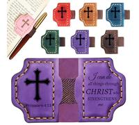 Personalized Leather Bookmark with Pen Holder - Magnetic Bible Verse Design, Christian Book Lovers Reading Accessory, Custom Book Marker for Book Lovers Men Women (Purple, Philippians 4:13)