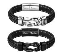 Personalized Leather Bracelet for Men, Custom Engraved Name Infinity Knot Bracelet, PU Leather & Stainless Steel Adjustable Wristband, Gift for Son Dad Husband Boyfriend