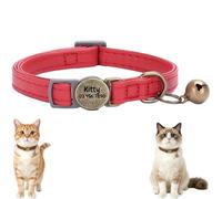 Personalized Leather Cat Collar Breakaway with Bell and Engraved Buckle, Adjustable Durable Genuine Leather Kitten Collar with Removable Safety Bell (Red)