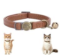 Personalized Leather Cat Collar Breakaway with Bell and Engraved Buckle, Adjustable Durable Genuine Leather Kitten Collar with Removable Safety Bell (Brown)