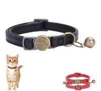 Personalized Leather Cat Collar Breakaway with Bell and Engraved Buckle, Custom Retro Quick Release Kitty Collar, Adjustable Size Fit Cats and Kittens (Black)