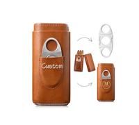 Personalized Leather Cigar Case Set with Cutter, Custom Engraved Cigar Holder with Cutter Travel Box, Cigar Travel Case Engraved Name Logo, Birthdays Father's Day Christmas DIY Customised Gifts
