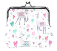 Personalized Leather Coin Bag for Women Girl with Llama Hearts White with Change Buckle Colorful Llama Hearts White UNITALLA Colorful Llama Hearts White, Colorful Flame Hearts White, UNITALLA, Classic