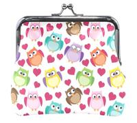 Personalized Leather Coin Bag for Women Girls Cute Colors Owl Colorful Heart Kiss Buckle Girls Cute Colors Owls Colorful Heart UNITALLA Cute, Cute Colors Owls Heart Colorful, UNITALLA, Classic