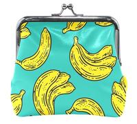 Personalized Leather Coin Pouch Women Girl Chic Doodle Banana Green Kiss Lock Buckle Card Change Purse Wallet, Chic Doodle Banana Green, OneSize