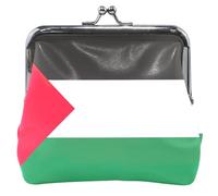 Personalized Leather Coin Pouch Women Girl Palestine Flag Kiss Lock Coin Change Pouch Wallet, palestine flag, Classic