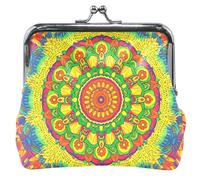 Personalized Leather Coin Pouch Women Girl Psychedelic Mandala Colorful Rainbow Kiss Lock Money Change Pouch, Psychedelic Mandala Colorful Rainbow, Classic