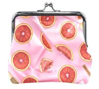Personalized Leather Coin Purse for Women Cute Blood Orange Slices Pink Kiss Lock Small Pouch Coin Wallet, Blood Orange Slices Pink, Classic