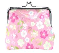 Personalized Leather Coin Purse for Women Cute Pastel Flowers Soft Pink Kiss Lock Card Change Purse Wallet