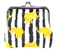 Personalized Leather Coin Purse for Women Girls Elephant Black White Stripes Kiss Lock Buckle Coin Change Pouch Wallet, Elephant Black White Stripes, OneSize