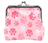 Personalized Leather Coin Purse for Women Girls Paw Prints Pink Kiss Lock Card Change Purse for Coin, Paw Prints Pink, OneSize