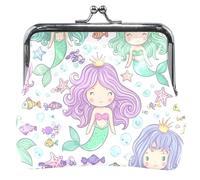 Personalized Leather Coin Purses & Pouches Cute Cute Cartoon Mermaids Colorful Kiss Lock Change Bag Card Pouch, Cute Cartoon Mermaids Colorful, Classic