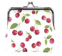Personalized Leather Coin Purses & Pouches Cute Red Cherries White Kiss Lock Coin Card Change Wallet